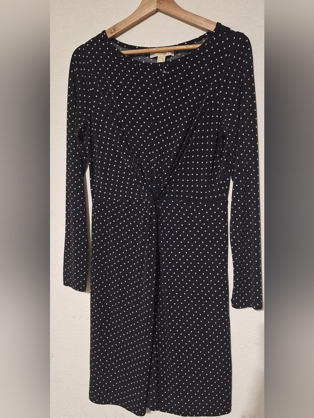 Michael Kors Black Star Print Twist-Front Long Sleeve Mini Whimsical Dress Sz M